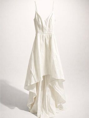 #3 Elegant solid color White High-Low Spaghetti Strap Dress